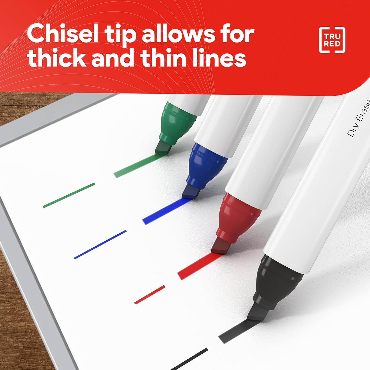 TRU RED Low Odor Dry Erase Markers, Chisel Tip, Assorted Colors, 8 Pack – Bold Whiteboard Markers for Classrooms & Offices