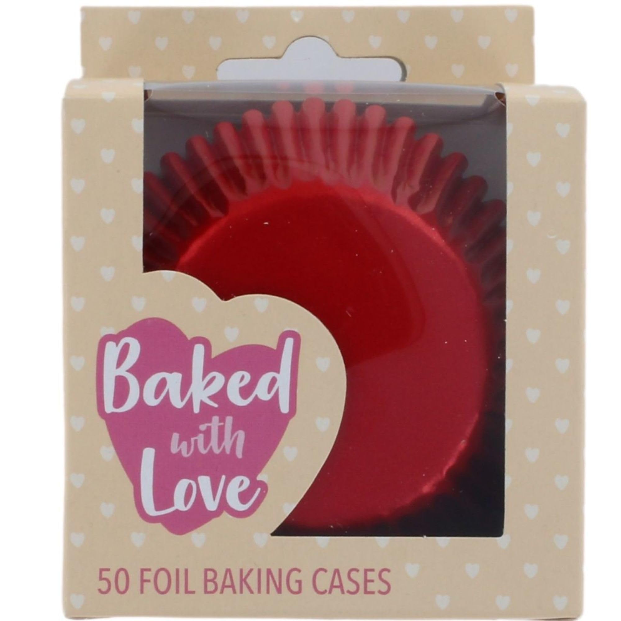 Baked with Love Red Foil Baking Cases, Foil Baking Cups, Greaseproof Cupcake Cases, Red - Pack of 50