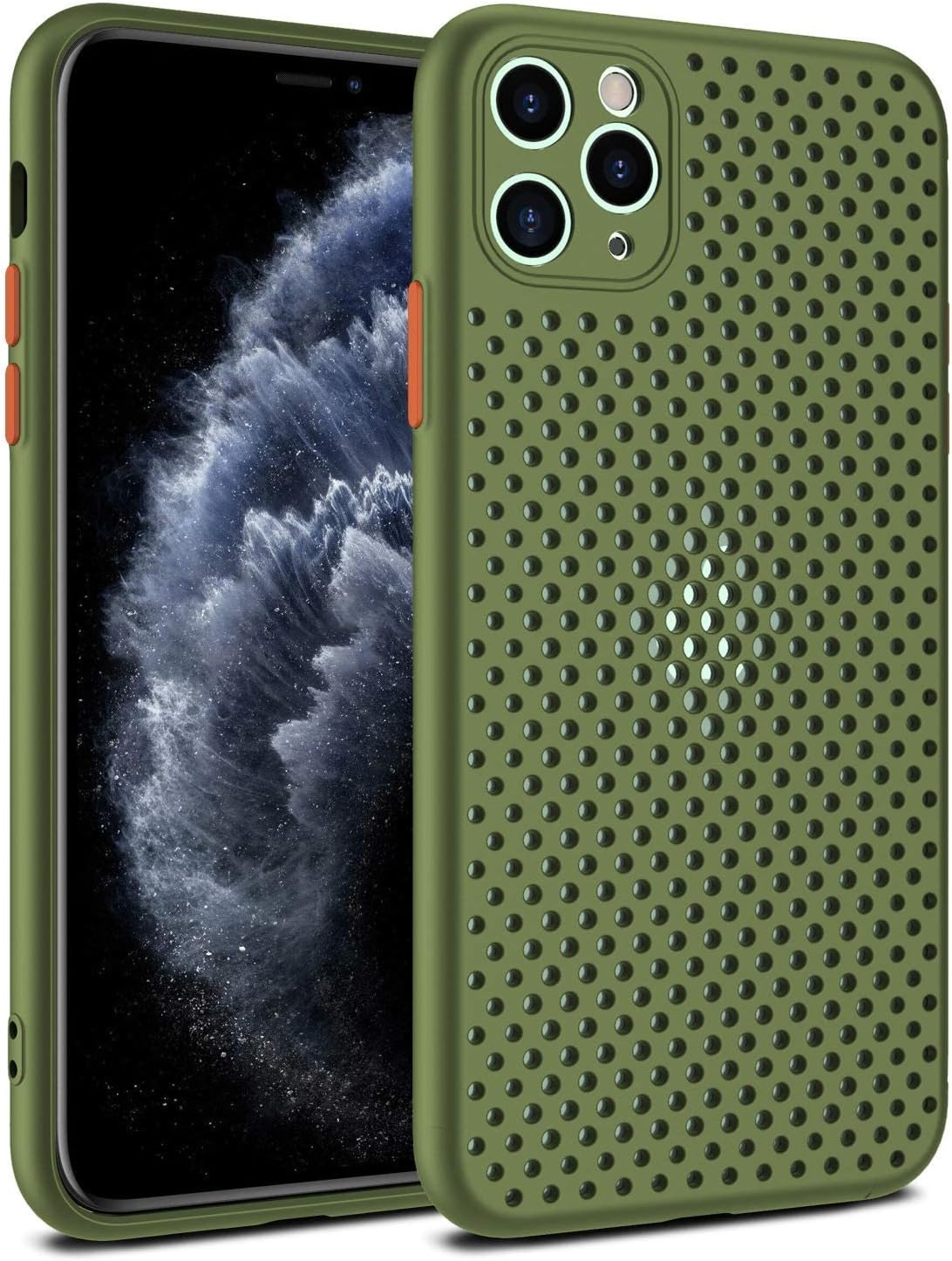 Heat Dissipation Phone Case, New Breathable Hollow Cellular Hole Heat Dissipation Case Full Back Camera Lens Protection Ultra Slim TPU Case Cover (Army Green, Compatible with iPhone 12 Pro Max)