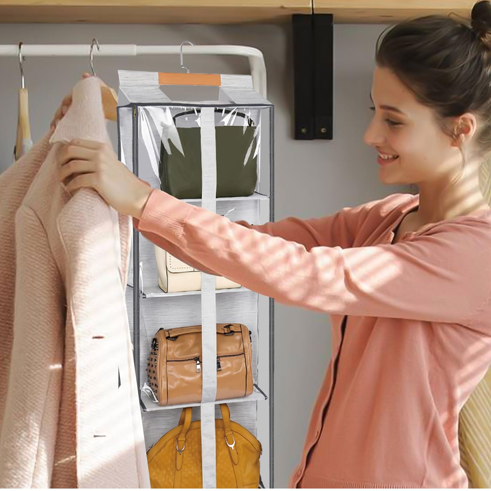 Amazon｜4段 吊り下げ収納 カバン 収納 クローゼット 長さ118.5cm 収納