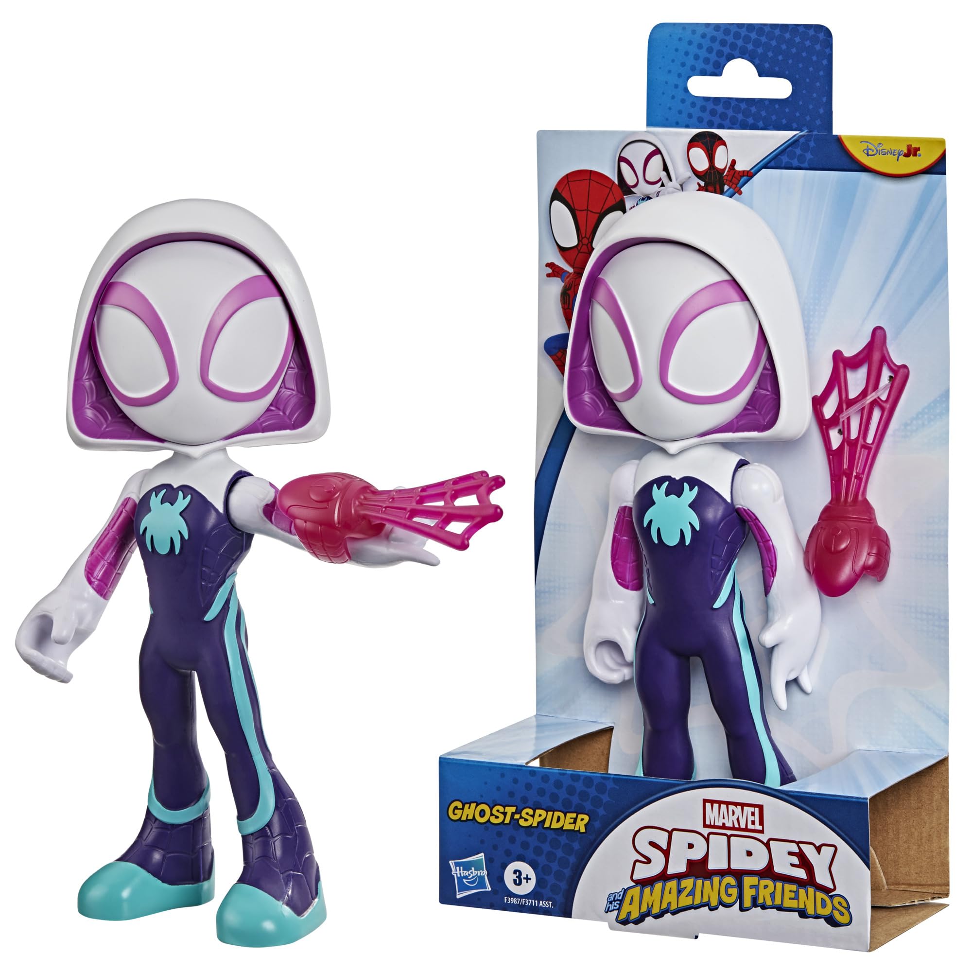 Marvel Spidey and His Amazing Friends süper büyük 22,5 cm Ghost-Spider aksiyon figürü, 3 yaşından büyük erkek ve kız çocukları için süper kahraman oyuncağı