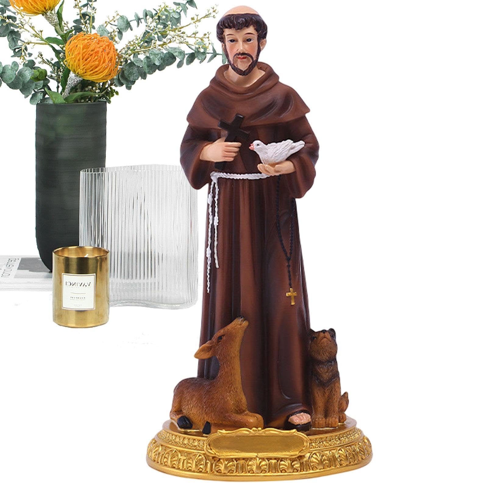 Statue de Saint François avec inspiration orange pour décoration maison et bureau