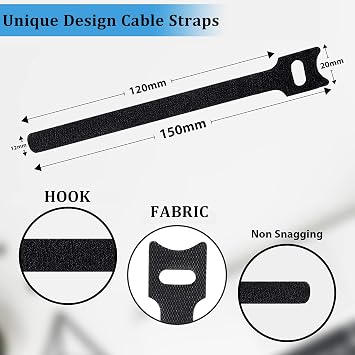 50 Pcs Cable Ties Reusable Hook and Loop Cable Straps Adjustable Tidy Fastening Strap Wire Management for Home & Office Accessories Headphones PC Wire USB Data Cables Organizer