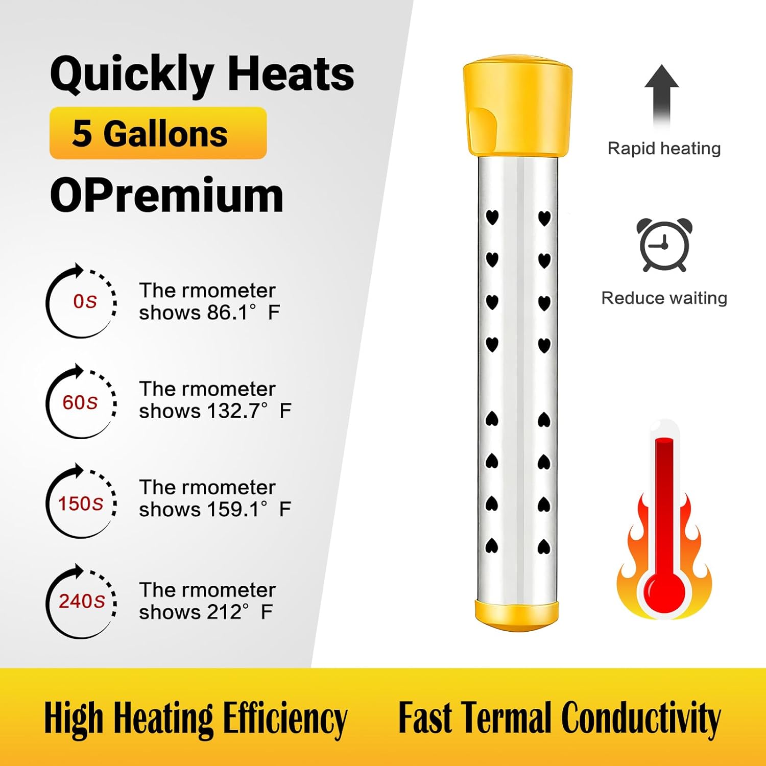 Immersion Water Heater Electric, Portable Bucket Heater with 304 Stainless Steel,Submersible Water Heater Heats up 5 Gallons of Water in Minutes for Home, Camping, and Outdoor Use - Image 2