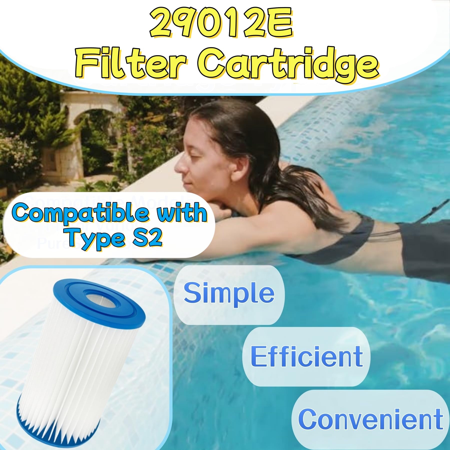 29012E Lot de 4 cartouches filtrantes pour spa et jacuzzi de type S2 Non compatible avec le type S1 Blanc