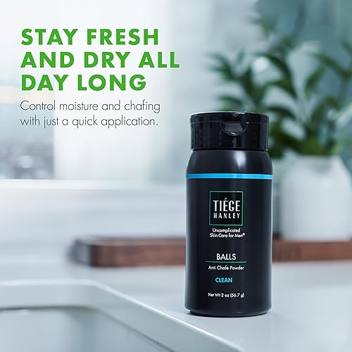 Miniatura 3 de Tiege Hanley Polvo antirozaduras para hombre (paquete de 1)  Polvo para pies, muslos y bolas para irritación  Limpio, eucalipto y menta verde con