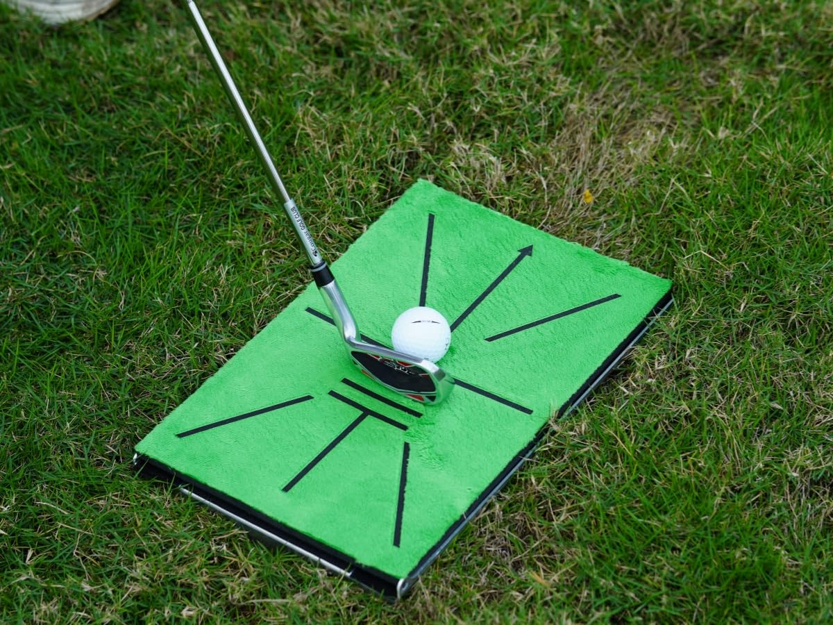Golf Schlagmatte – Schwungpfad-Erkennung, 35x24 cm AL-Basis mit 7cm Erdspieße – Golf Trainingsmatte für Outdoor, Garten & Zuhause, Indoor & Golfplatz, Direktes Feedback