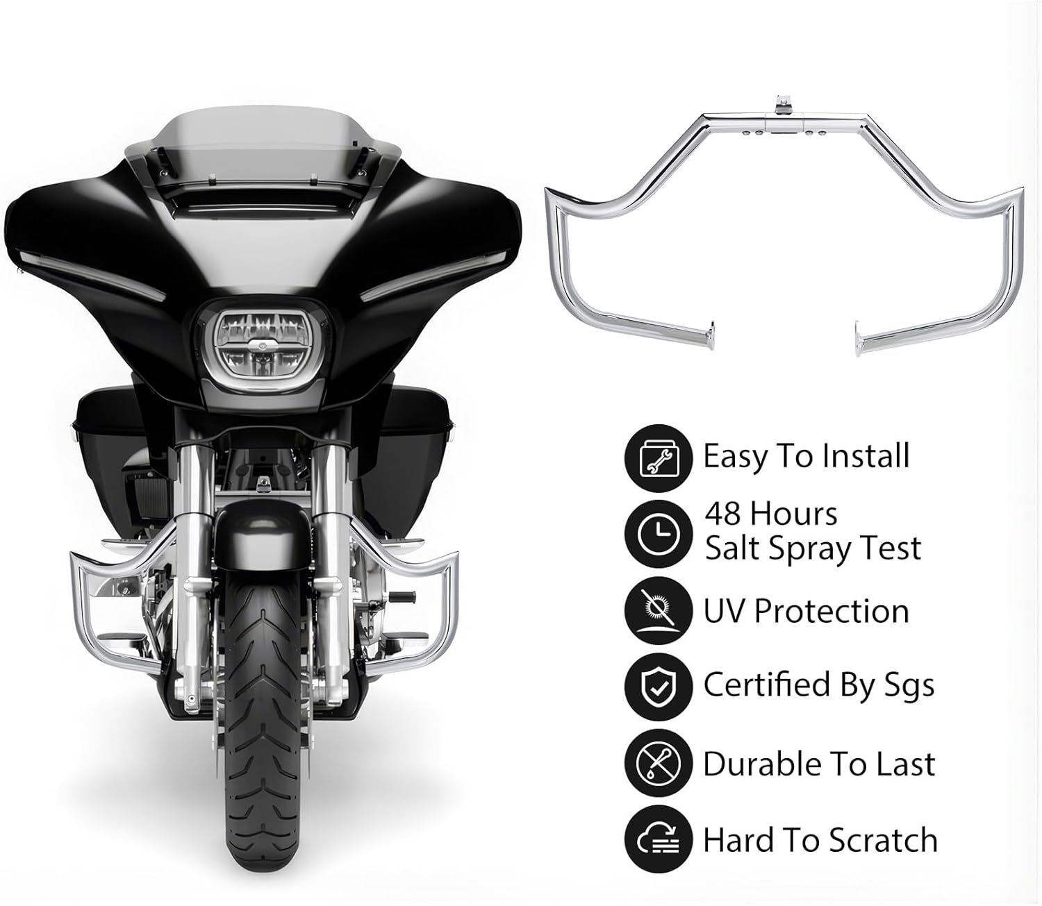 2009-2023 Engine Guard Crash Bar for Harley Touring Road Glide Road King Street Glide Electra Glide CVO and Trike Models Highway Bracket, Chrome