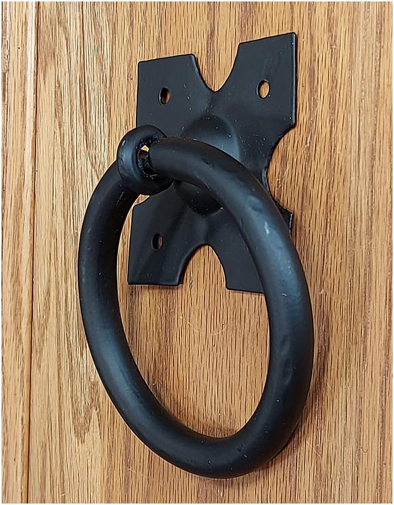 Rustic Ring Pull Wrought Iron Black for Gates, Black PC
