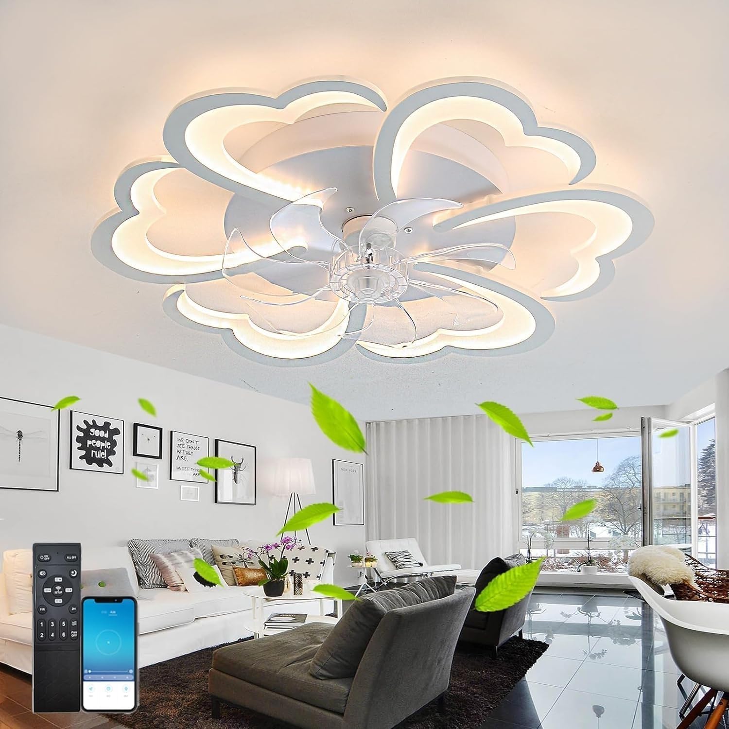 Modern ing Remote Control 6 Speed Spin Girls dc Strip Fan Flower ilent dimmable Bedroom Living Room