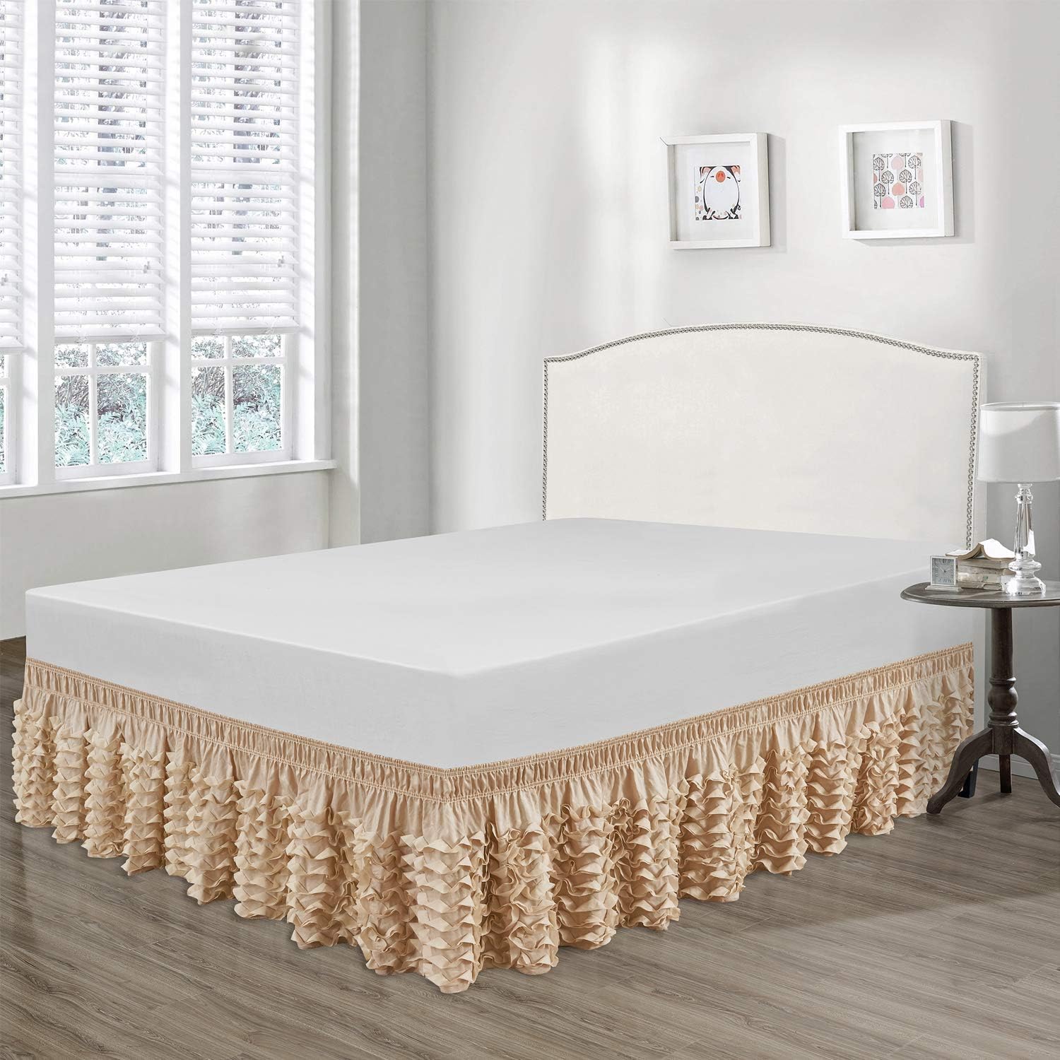 QSY Home Wrap Around Elastic Bed Skirts 16 Inches Drop