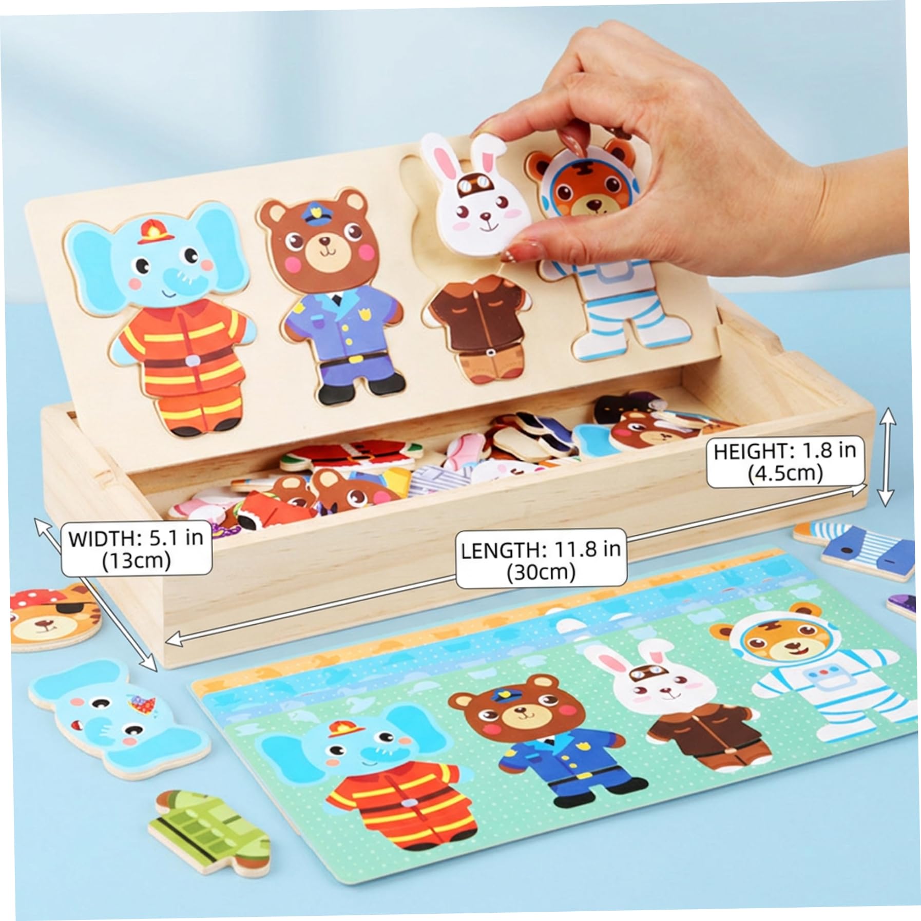 Puzzle En Bois – Jeu D’association Vêtements – Étendoir à Linge – Dès 3 Ans – 30 Cartes