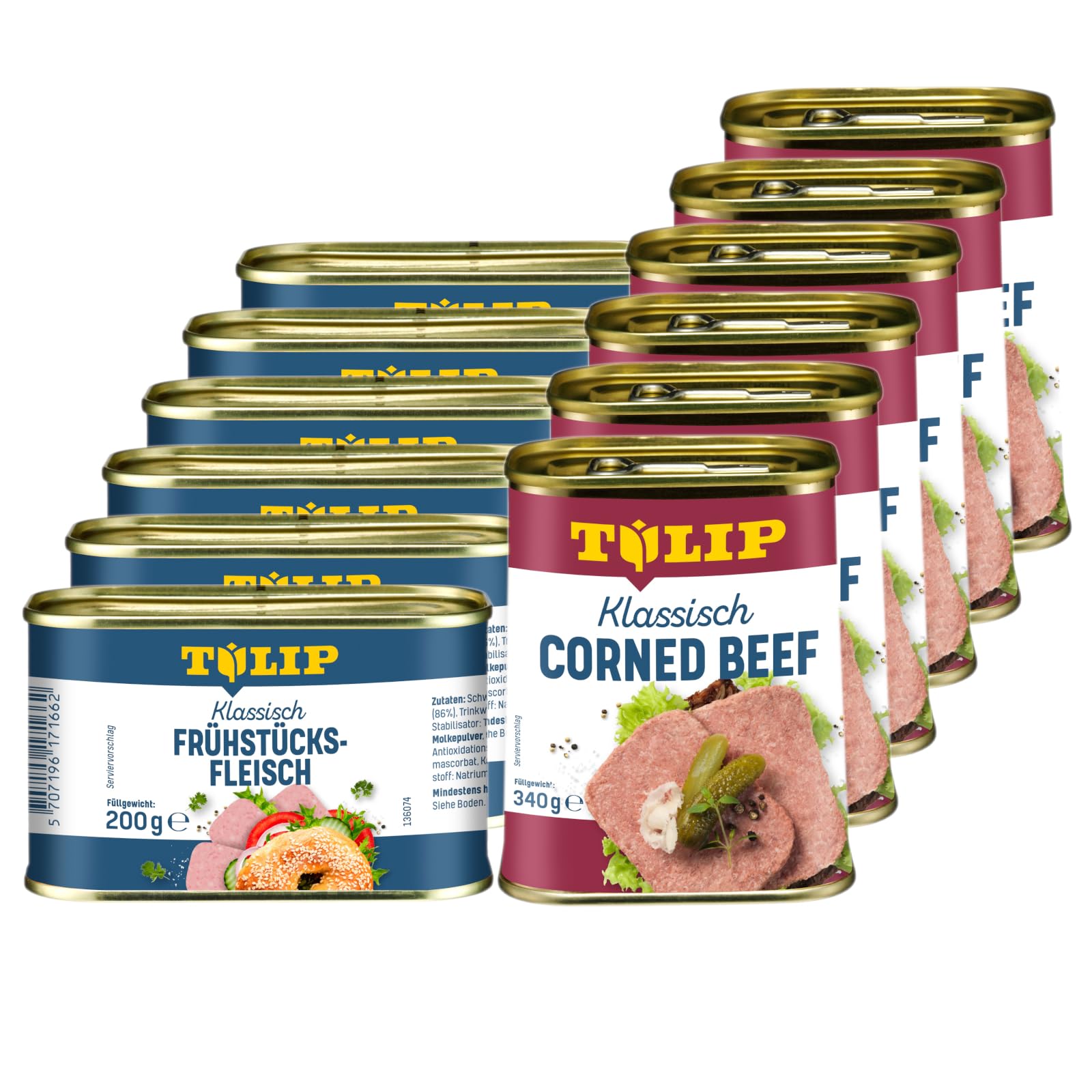TULIP 6x Klassisches Corned Beef 340g + 6x Schweine-Frühstücksfleisch 200g | leckeres Rinder und Schweinefleisch | 98% Rindfleisch und 86% Schweinefleisch