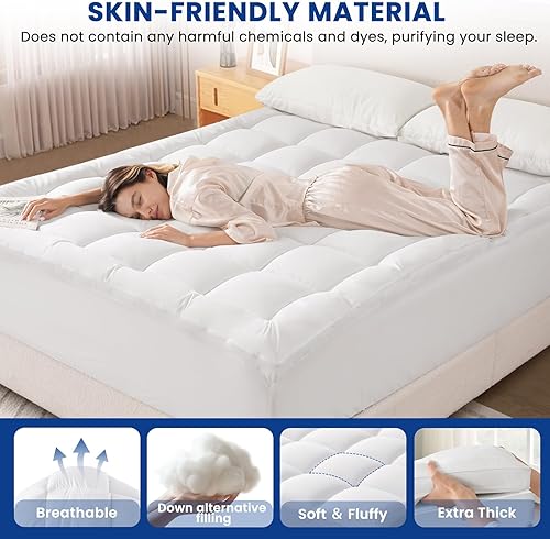 Miniatura 4 de Cubrecolchón tamaño Queen, funda de almohada extragruesa, refrescante y de felpa para dolor de espalda, funda protectora de colchón suave con
