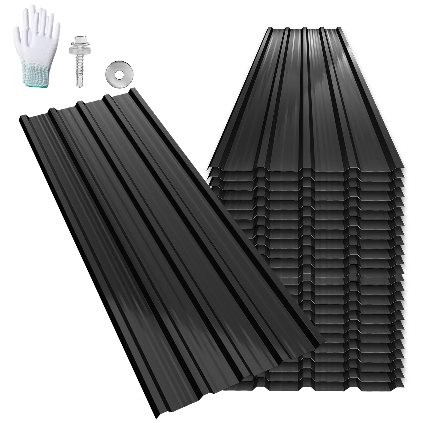 LARS360 24 lamiere trapezoidali per tetto, 129,5 x 45 cm, 14 m², lamiera profilata zincata, 0,25 mm, pannelli per tetti in acciaio zincato, inclusi guanti