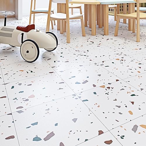 Miniatura 4 de Livelynine Terrazzo Peel and Stick Floor Tile Waterproof Vinyl Flooring Bathroom Kids Room Bedroom Floor Stickers Peel and Stick On Laminate