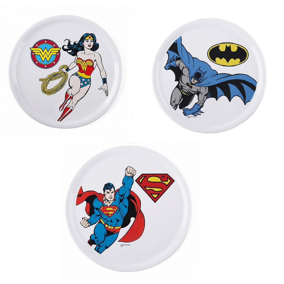 Set 3 Piatto Pizza Porcellana Batman Superman e Wonderwoman