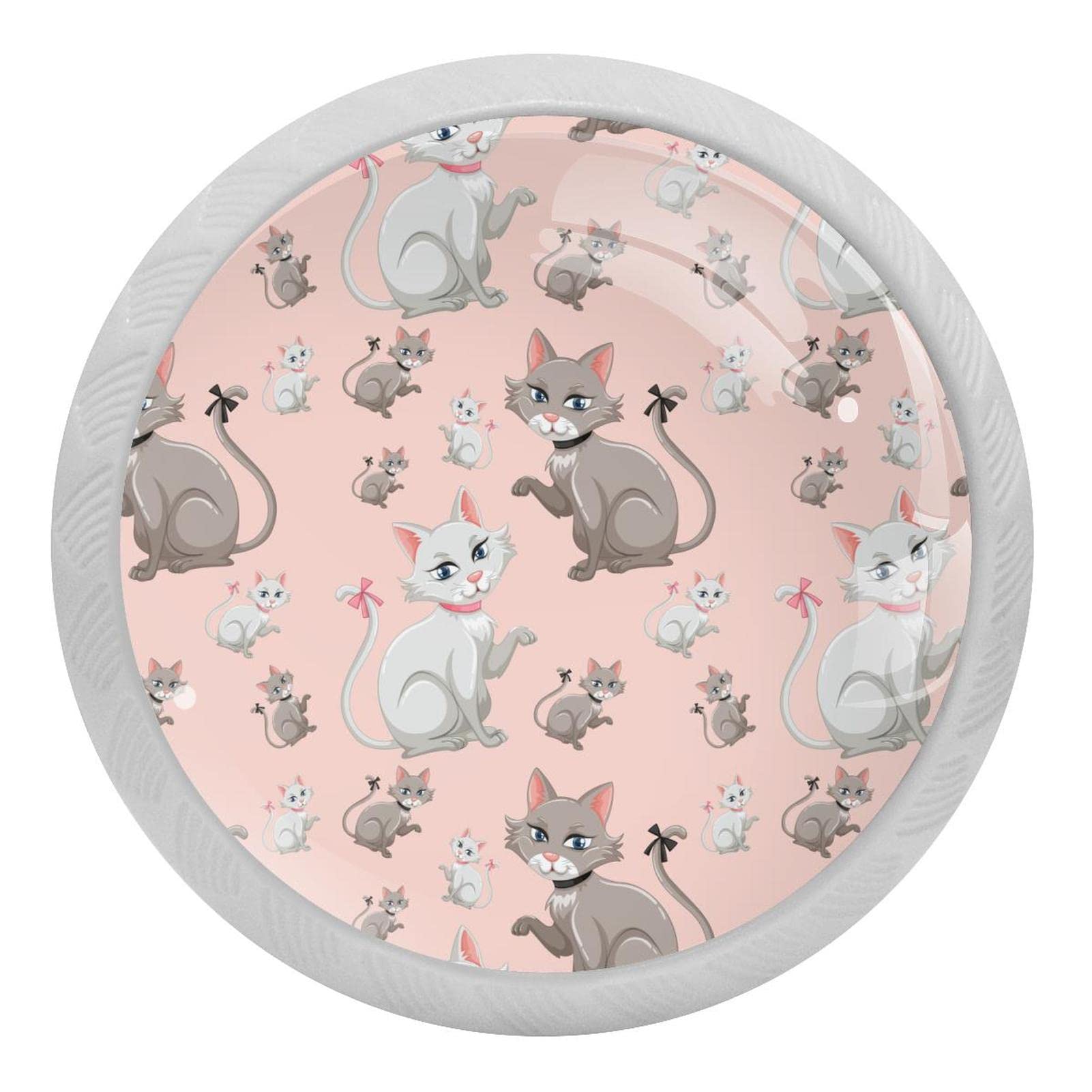 Lot de 4 boutons de placard de cuisine en verre motif chaton mignon pour tiroir de commode