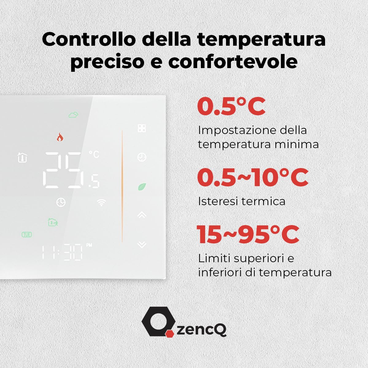 Termostato Smart WIFI, Cronotermostato Ambiente per Elettrico 5–35°C, Riscaldamento a Pavimento Programmabile conTtouchscreen LED, controllo vocale | Compatibile con Alexa, Google Home, Tuya