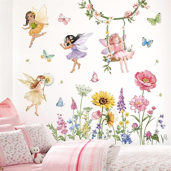 Calcomanías de Hada con Mariposa y Girasol para Habitación Infantil miniatura 4