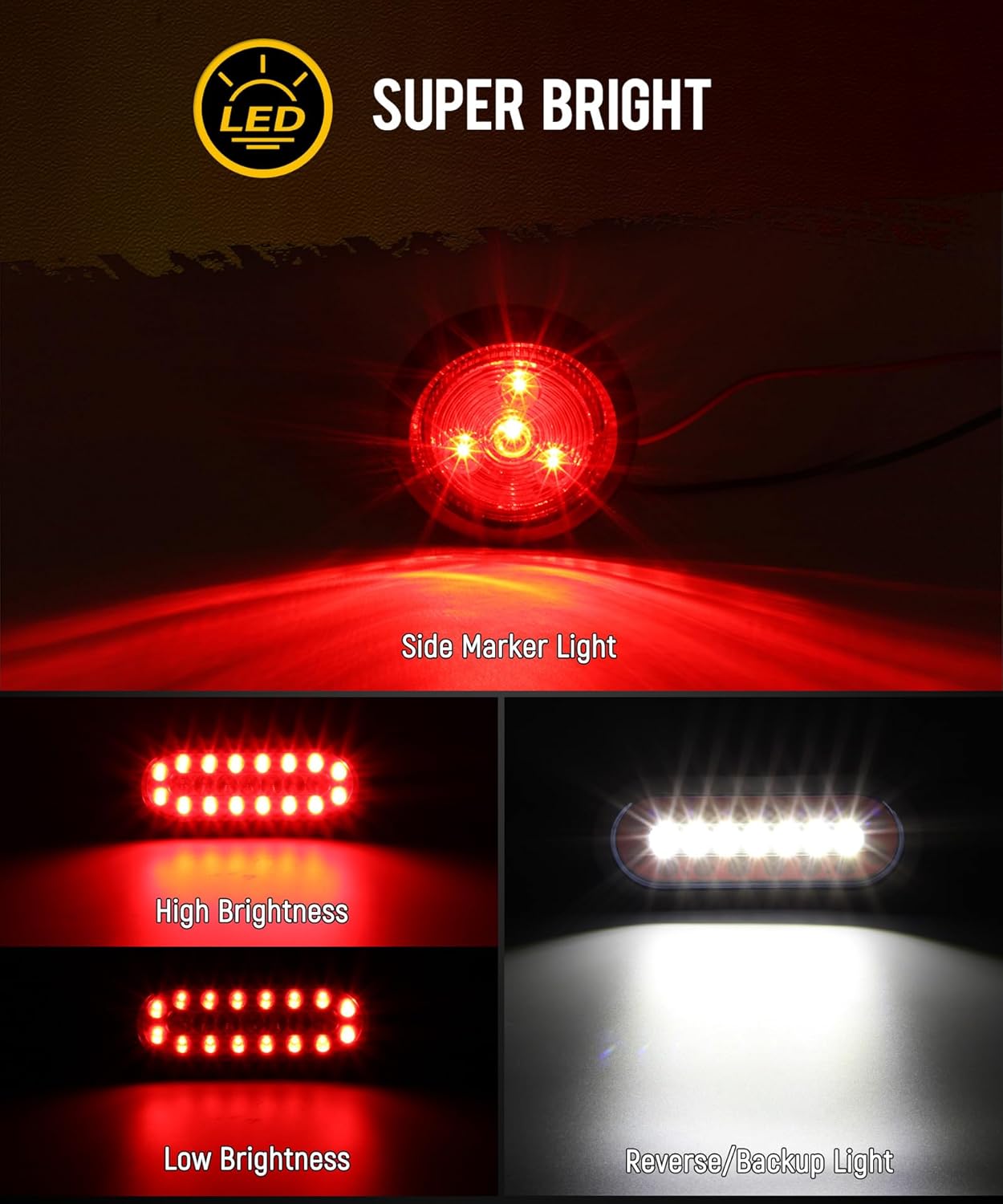 Partsam 2Pcs Trailer Light Boxes Kit, Rust-Resistance Steel Housing, w/ 6" Oval Led Tail Lights with Reverse & 2" Red LED Round Marker Lights, w/Grommets and Wire Connectors for Trailer