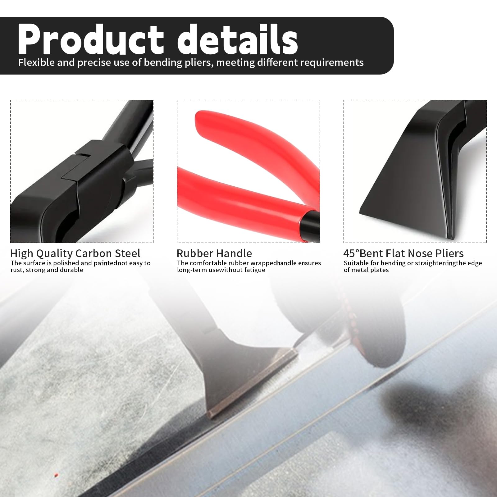Vouwtang 45°, handafkantang plaattang breed 60 mm met antislip greep, blik- buigtang, totale lengte 280 mm, dakdekker, gereedschap voor het buigen en gladmaken van platen (rood