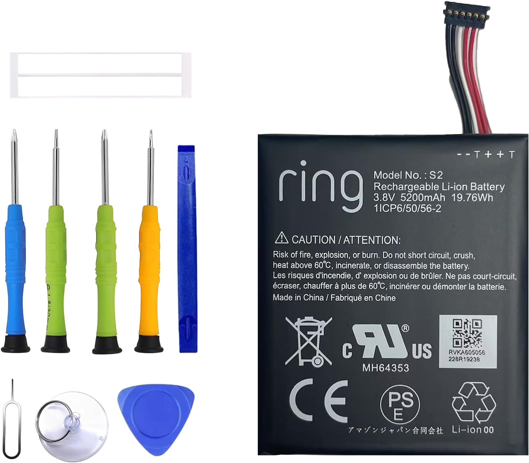 Ring S2 Rechargeable Battery Compatible with Ring Video Doorbell 2nd Generation 5UM5E5–2020 with Tools(6 Cable Plug Version Only)