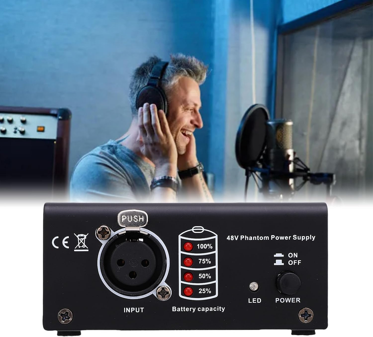 48V Phantom Power Supply, XLR Input Output for Condenser Microphone, Stable Power with Metal Housing, Plug and Play for Studio and Live Recording