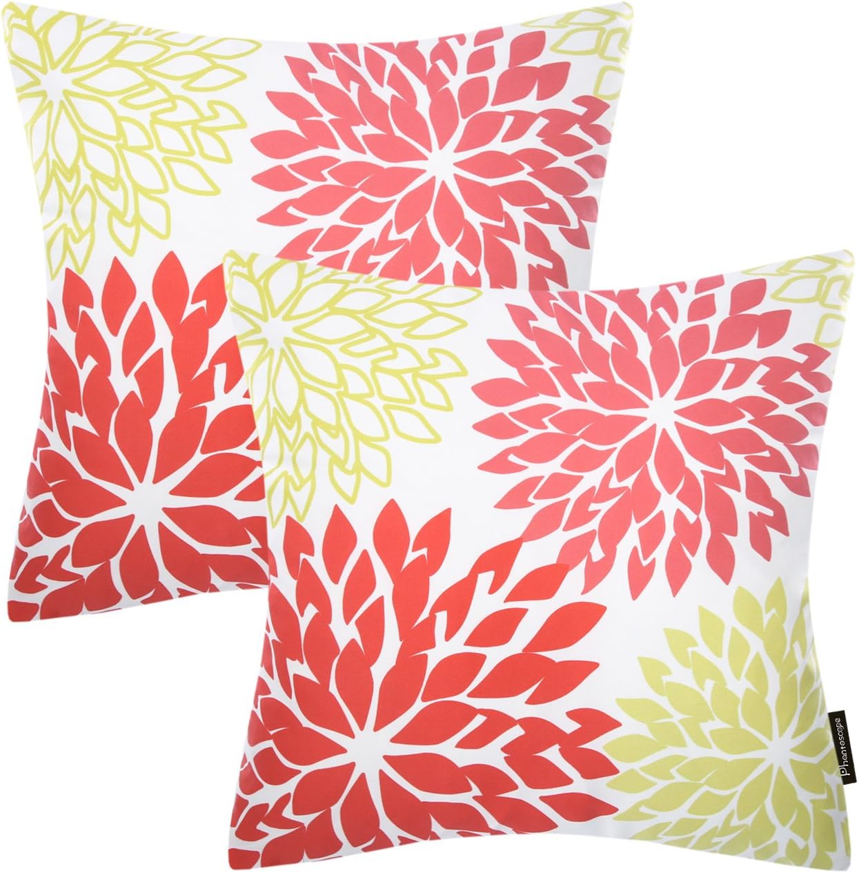 Phantoscope Set of 2 New Living Series Decorative Dahlia Yellow and Red Throw Pillow Case Cushion Cover 18" x 18" 45cm x 45cm