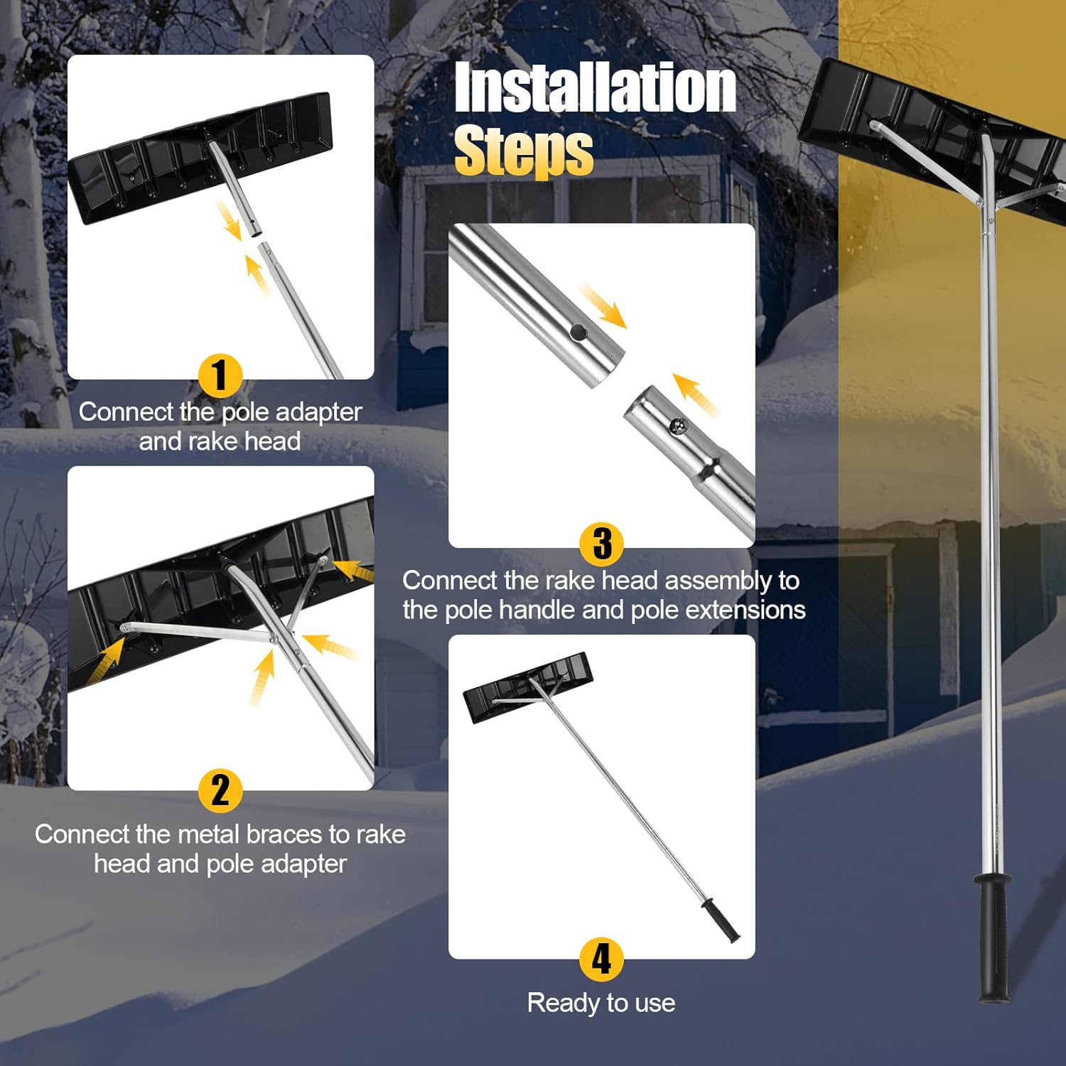 review GYMAX Snow Roof Rake, 4.8-20FT Extendable Aluminum Snow Removal Tool with Anti-Slip Handle & 25”Wide Blade, Snow Rake for House Roof Leaves, Dribs