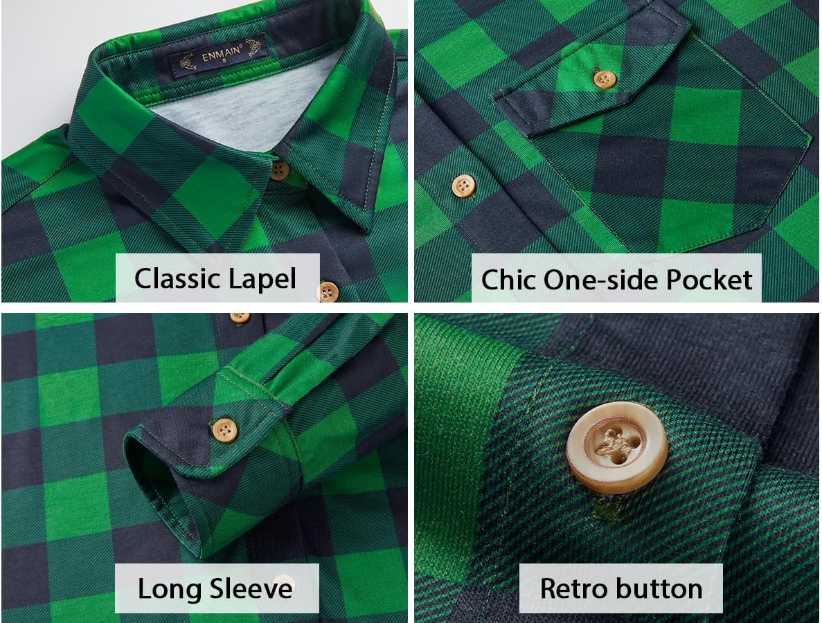 ENMAIN Plaid Shirts for Women Fall Button Down Long Sleeve Shirt Casual Loose Fit Checkered Blouses - Image 5