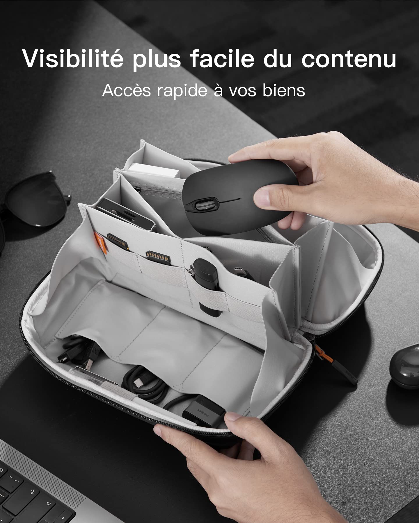 Inateck Sac de Rangement Câbles,Organisateur d'accessoires électroniques avec poignée,Pochette Organisateur de Gadgets, résistant aux éclaboussures étui de Transport pour