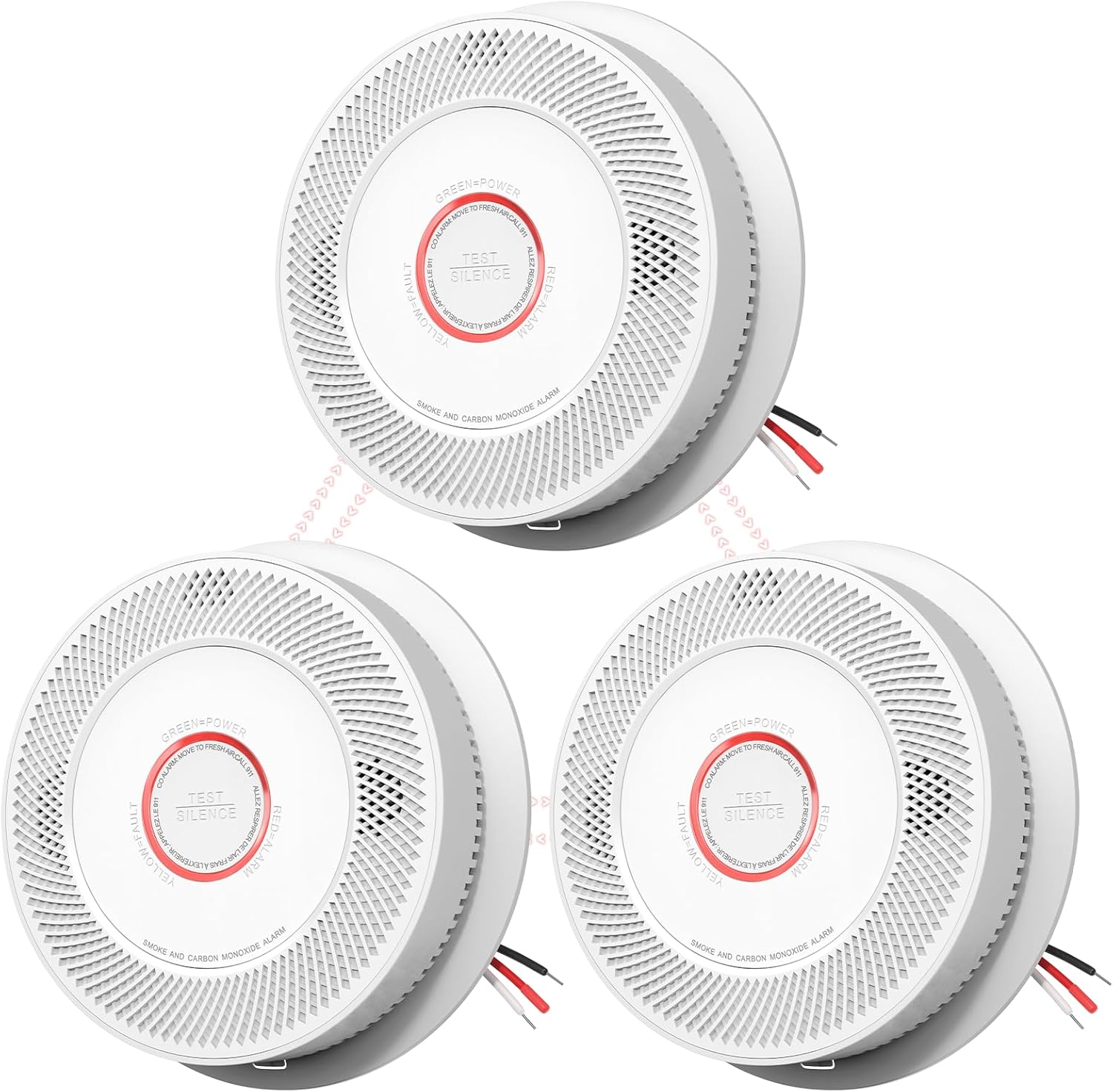 Ecoey Hardwired Smoke and Carbon Monoxide Detector, Hardwired Interconnected Fire Alarms Carbon Monoxide Alarms with Replaceable AA Battery Backup, 2-in-1 Smoke and CO Detector, A8612B-6AR, 3 Packs