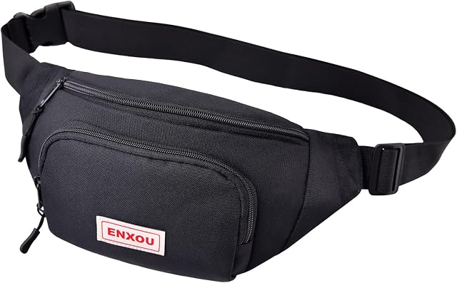 Water Resistant Bum Bag ENXOU Waterproof Waist Bag with Multi-Pockets Large Capacity Pack for Outdoors, Sport, Hiking, Travel for Men Women Boys Girls Teenager Black