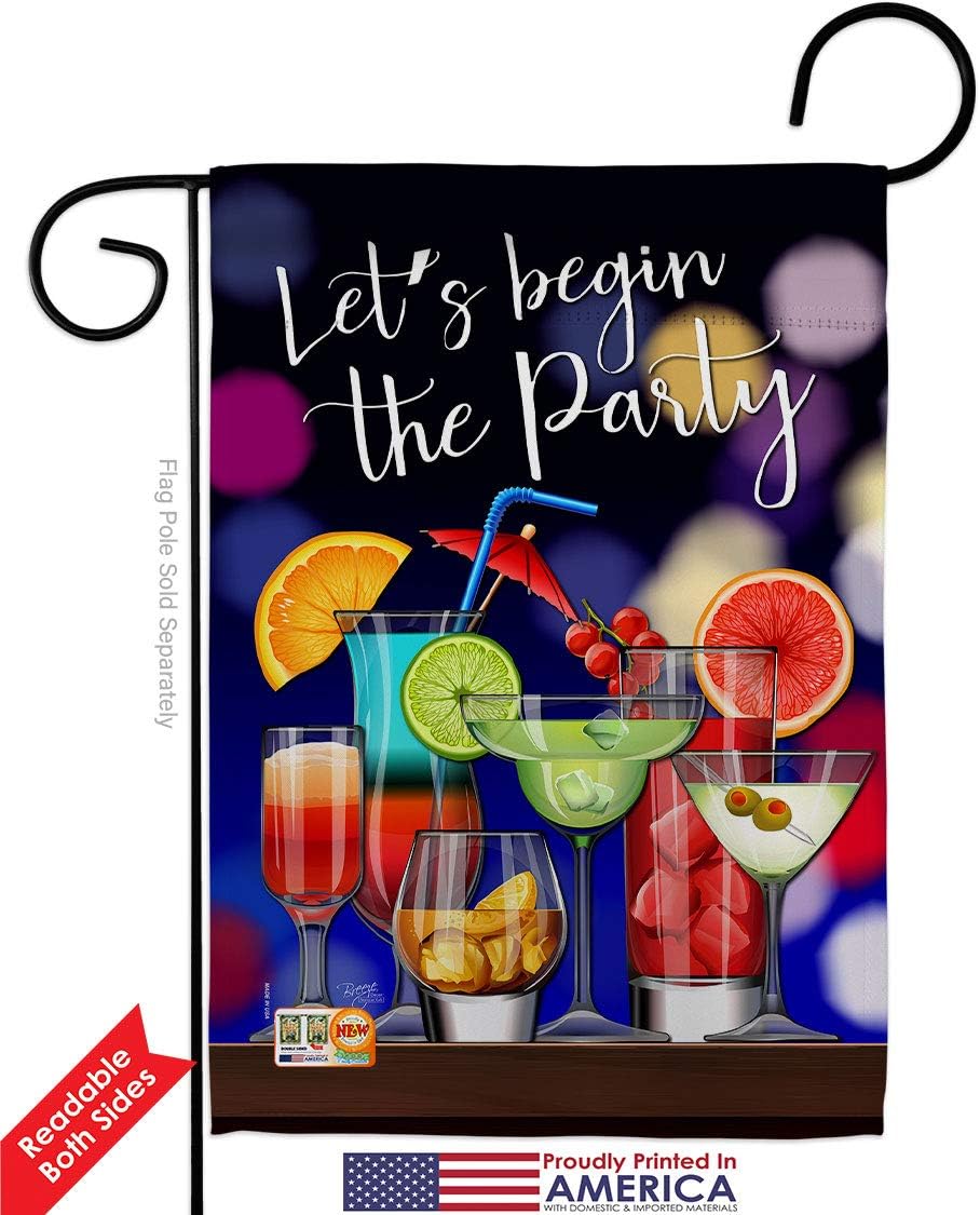 Breeze Decor Begin The Party Garden Flag 2pcs Pack Beverages Cocktail Margarita Mojito Bloody Mary Mai Tai Summer Tropical Refreshing House Banner Small Yard Gift Double-Sided, Made in USA