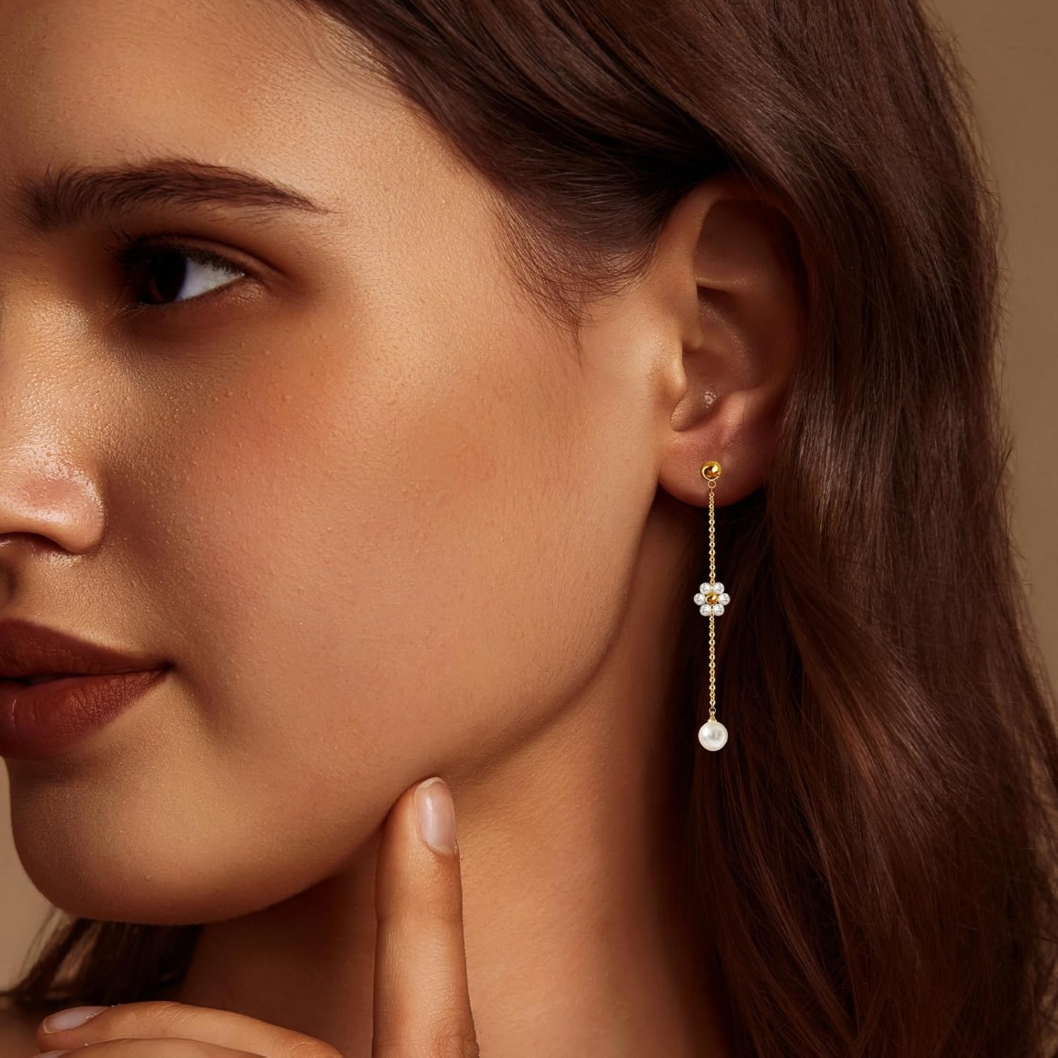 IMBOS Pearl Earrings 14k Gold Plated Daisy Flower Stud Earrings for Women Ball Stud Flat Back Earring Hypoallergenic Statement Earring Trendy Jewelry Gift for Women - Image 3