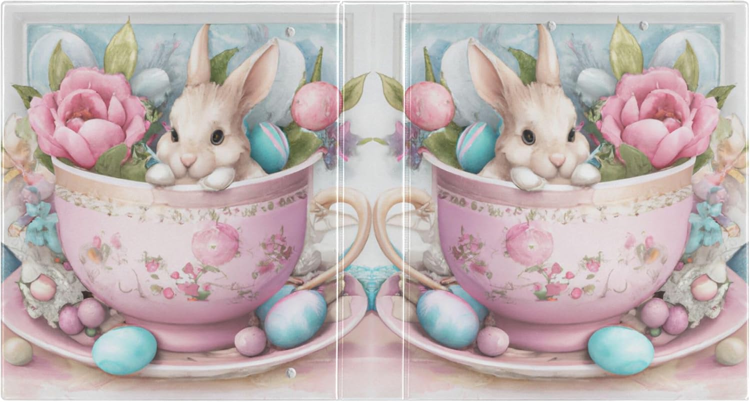 Cute Easter Teacup Bunny Eggs 3 Ring Binders, 1.5” Round Ring Binders with Clipboard - Letter Size, 3 Interior PVC Clear Pockets & Anti-Slip Clip for Office School Supplies, 2PCS