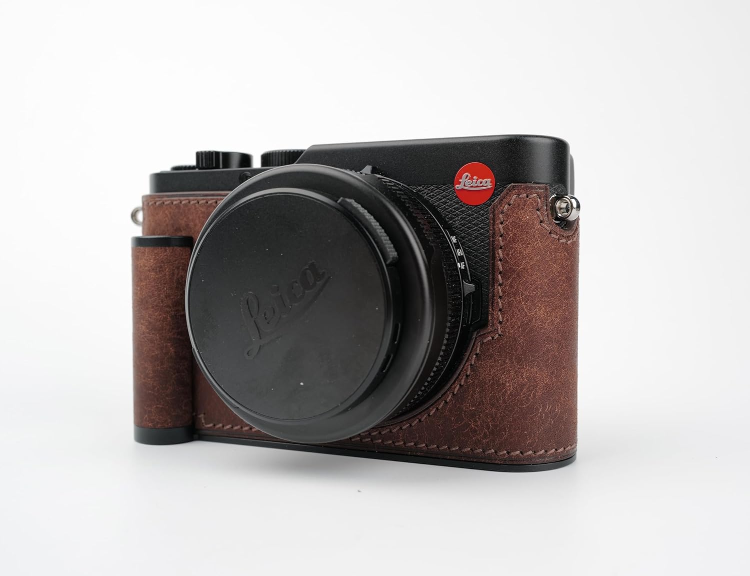 Handmade Genuine Leather Camera Half Case for Leica D-LUX 8 /Leica D-LUX8 Case - Top Layer Cowhide Body + Metal Base Plate+ Hand Shank Design (Dark Brown)