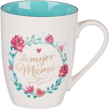 Christian Art Gifts Taza de Cafe de Ceramica Floral Aguamarina - 12 oz. Taza de Cafe y Te Inspirador de Las Escrituras No Toxica Sin Plomo ni Cadmio Para Mama Con Palabras Alentadoras Le Mejor Mama
