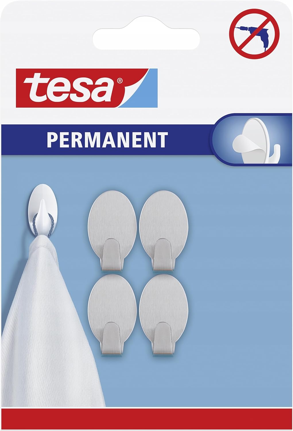 Tesa Permanent Hook Oval Metal, grey, 666110000000