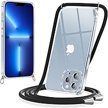 Cover with Lanyard for iPhone 13 Pro 6.1 Inches, Transparent Case with Strap Mobile Phone Strap Choker Necklace Soft Silicone TPU Shockproof Anti-Scratch Protective Case for iPhone 13 Pro,