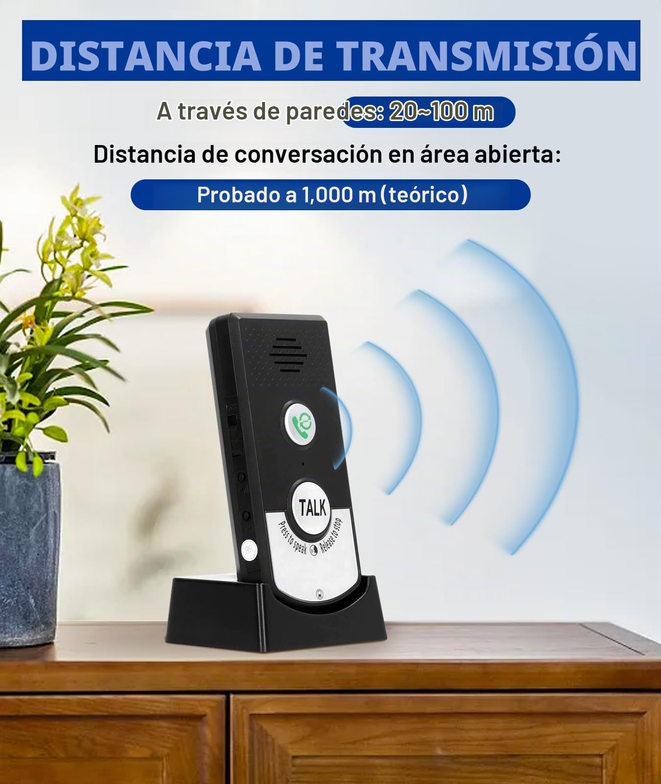 Intercomunicador casa bidireccional de largo alcance resistente al agua, intercomunicador inalámbrico con luz indicadora y batería de larga duración, timbre de intercomunicador