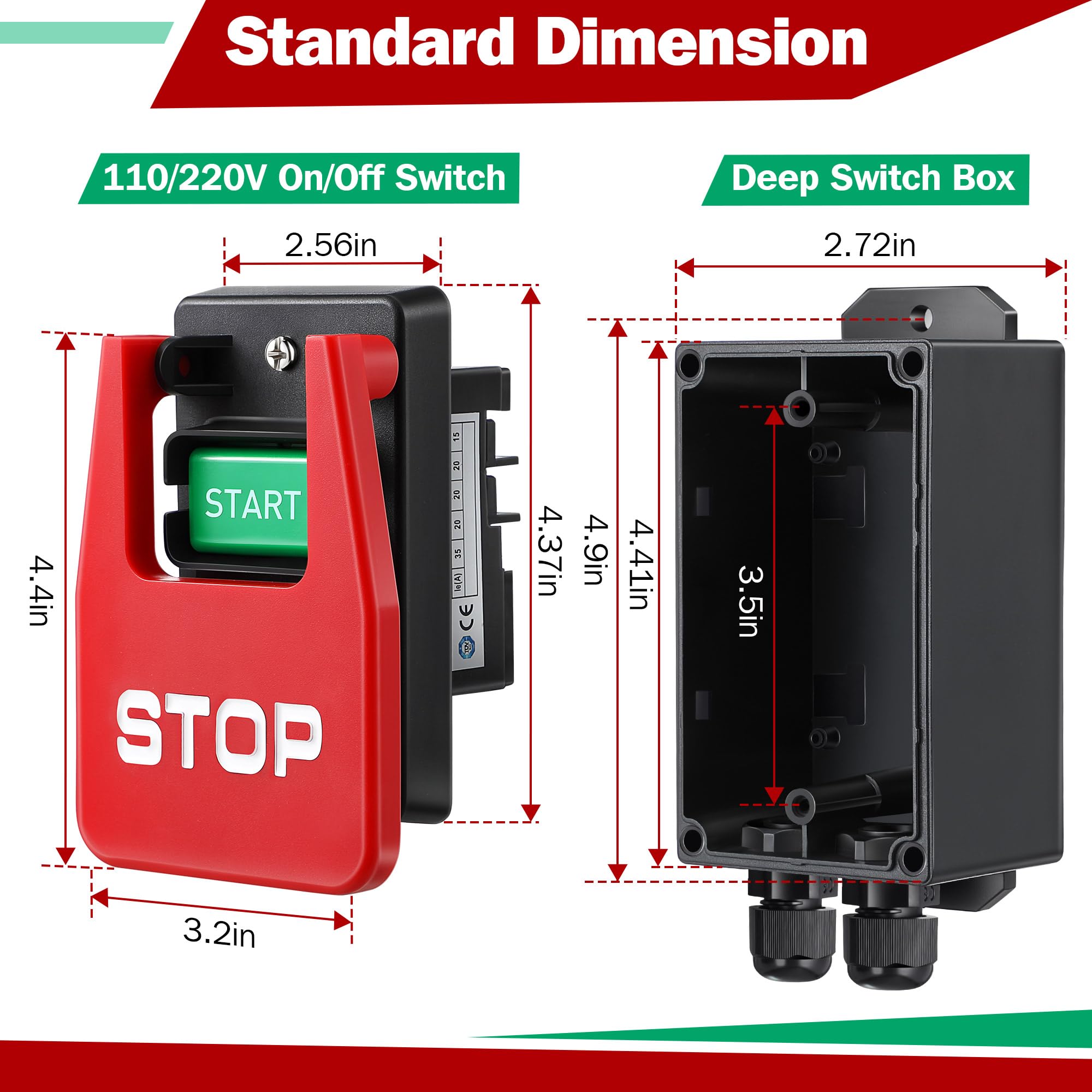Dreyoo Interruttore on/off monofase da 120/230 V, interruttore on/off efficiente da 120 V 2 HP, interruttori di alimentazione di sicurezza con grande segnale di arresto a pagaia facile contatto per