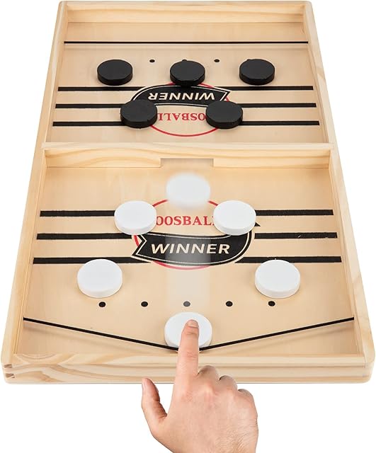 Tech MD Wooden Hockey Board Game | Funny Fast Sling Puck Game | Slingshot Hockey Game | Board Table Game | Parent-child Interactive Toy Party Game for Adults (Regular Portable Size)