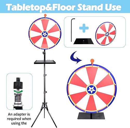 Miniatura 2 de Rueda giratoria de doble uso de 20 pulgadas con trípode plegable y base resistente, rueda giratoria de altura ajustable, 12 ranuras de color de mesa