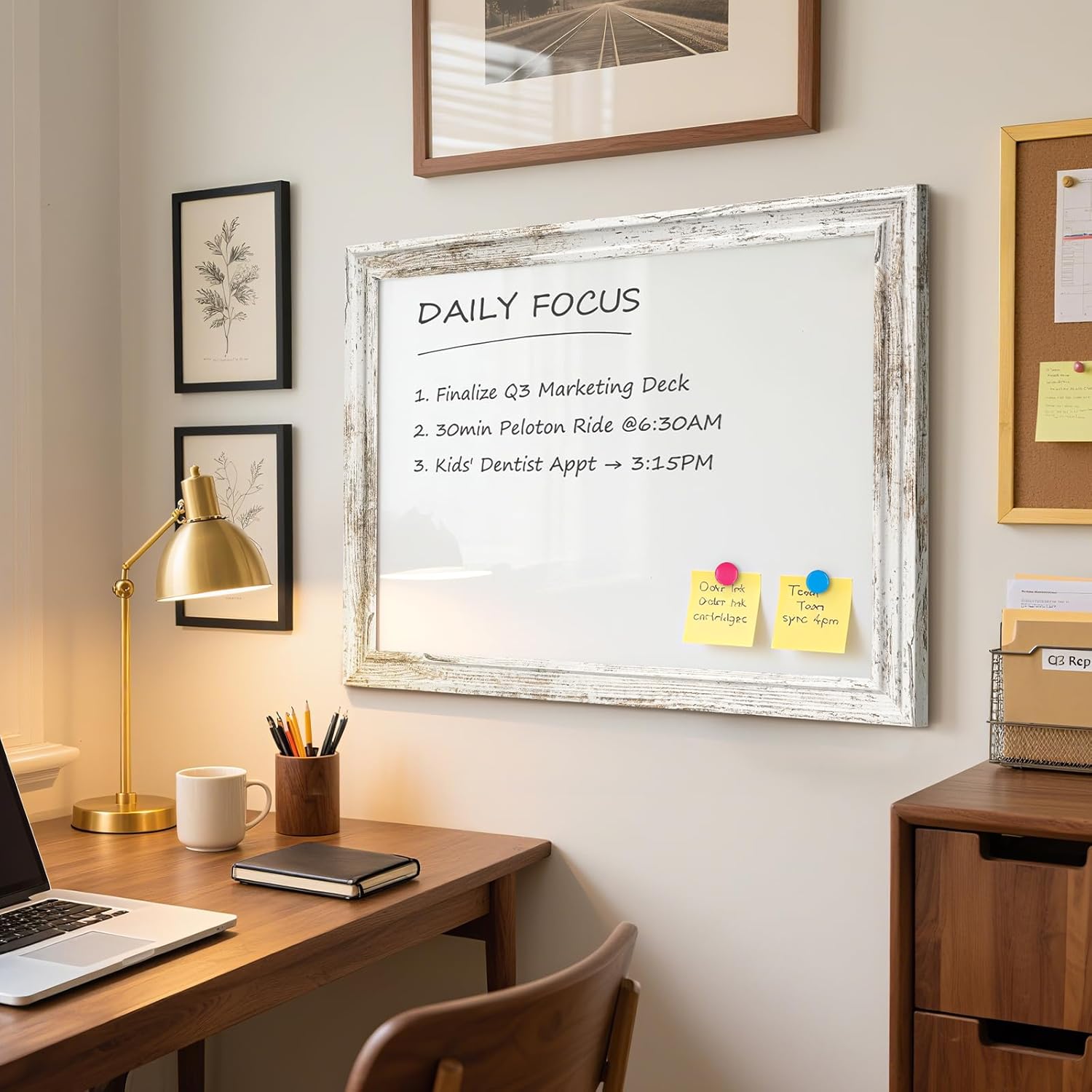 White Board for Wall, 24'' x 18'' Magnetic Dry Erase Board, Decorative Whiteboard with Vintage Wooden Frame, Hanging Writing Board for Home Office School Dorm