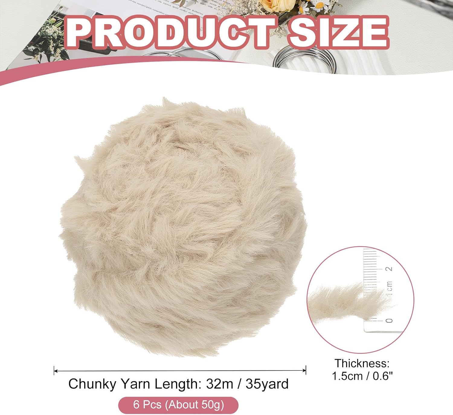 PATIKIL 35yds Faux Fur Yarn, 6 Skeins 0.8" OD 50g Soft Fuzzy Yarn Crochet Fluffy Chunky Polyester Plush Fur for Crocheting and Hand Knitting Shawls Hat Blanket Rug, Milk Coffee