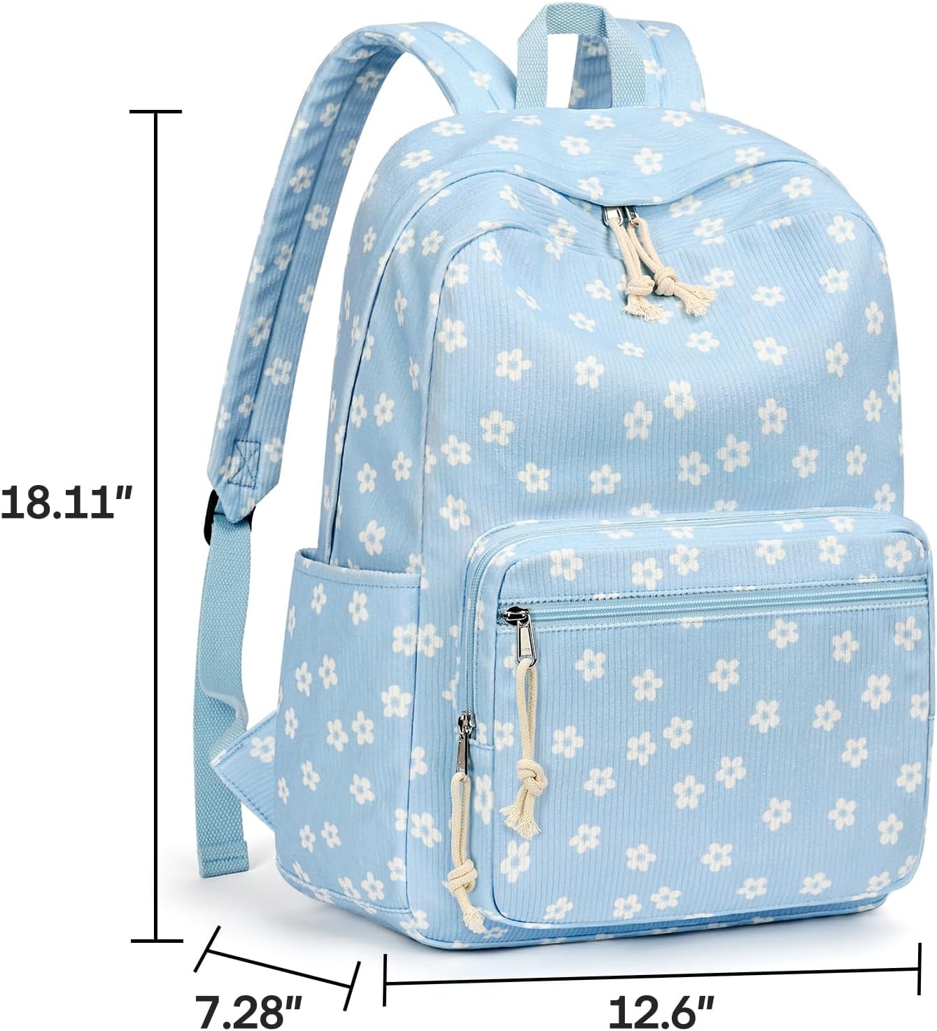 mibasies School Backpack for Girls with Laptop Sleeve: 18IN Large Capacity Corduroy Bookbag for Primary Middle School/College, Travel Daypack for Teens Women - Blue Flower thumbnail
