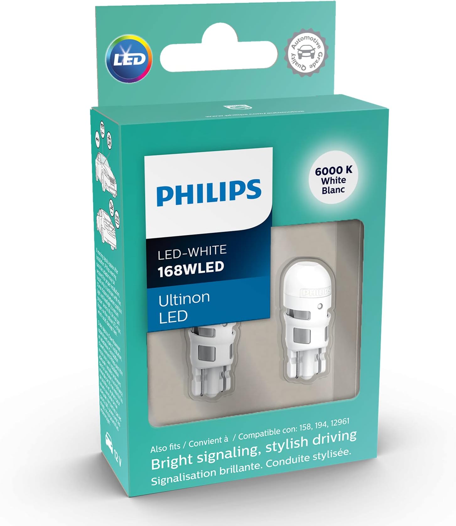 Philips Automotive Lighting 168WLED Ultinon LED (White), 2 Pack