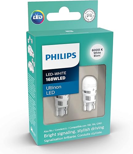 Philips Automotive Lighting Bombilla LED Ultinon 168WLED (blanco), 2 unidades (paquete de 1)